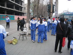 Urumqi High School Students at Bus Stop